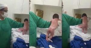 Ένα νεογέννητο μωρό ακόμα δεν γεννήθηκε και προσπαθεί να περπατήσει