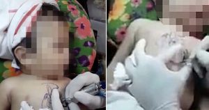 Μωρό κάνει τατουάζ και οι γονείς του το κρατάνε για να μην κουνιέται