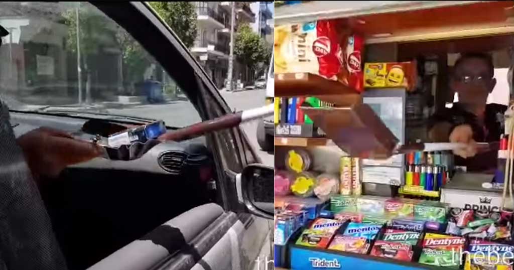 Περιπτεράς στην Πάτρα εξυπηρετεί τους οδηγούς με φτυάρι